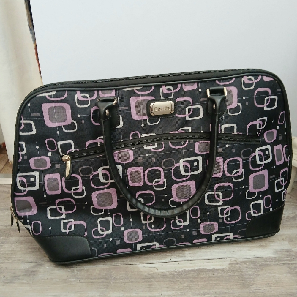 Dionite Black Pink Geometric Travel Weekender Bag Carry-on Overnight Tote